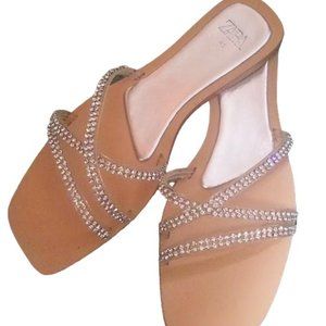EC | ZARA Rhinestone Flat Sandals in Silver | 3822/910/092 | Size: 41